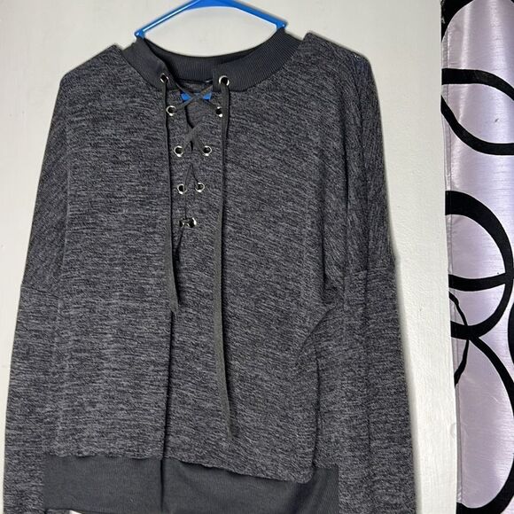 CBR Womens Sweatshirt Black Heathered Long Sleeve Crew Neck Lace Up XL - Picture 2 of 8